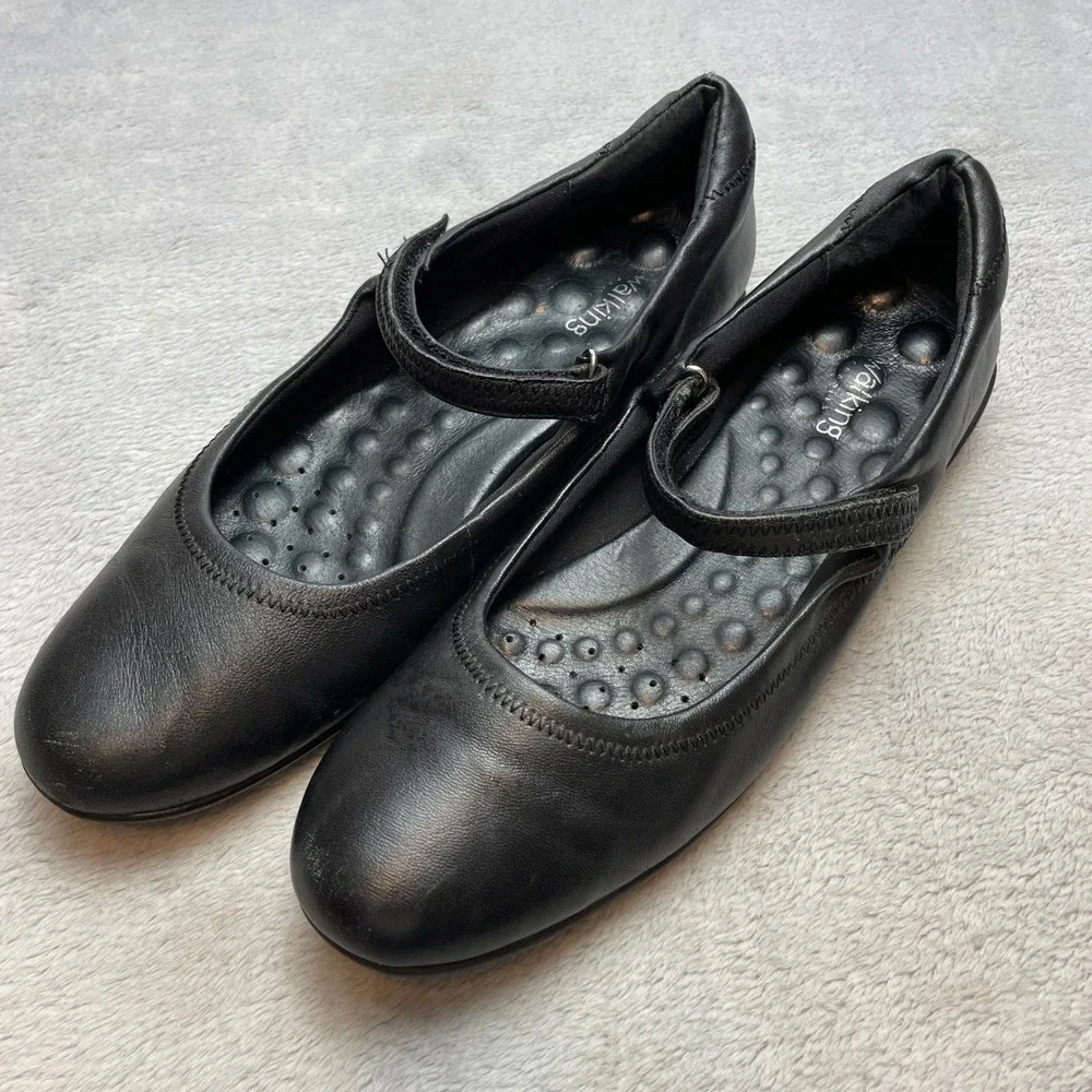 Walking Cradles Womens Leather Mary Jane Flats Size 11S Black Comfort Shoes Slim